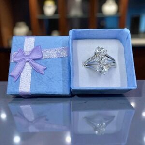 925 Sterling Silver Triple CZ Engagement Ring Size 7 Coquette Bridal Gift